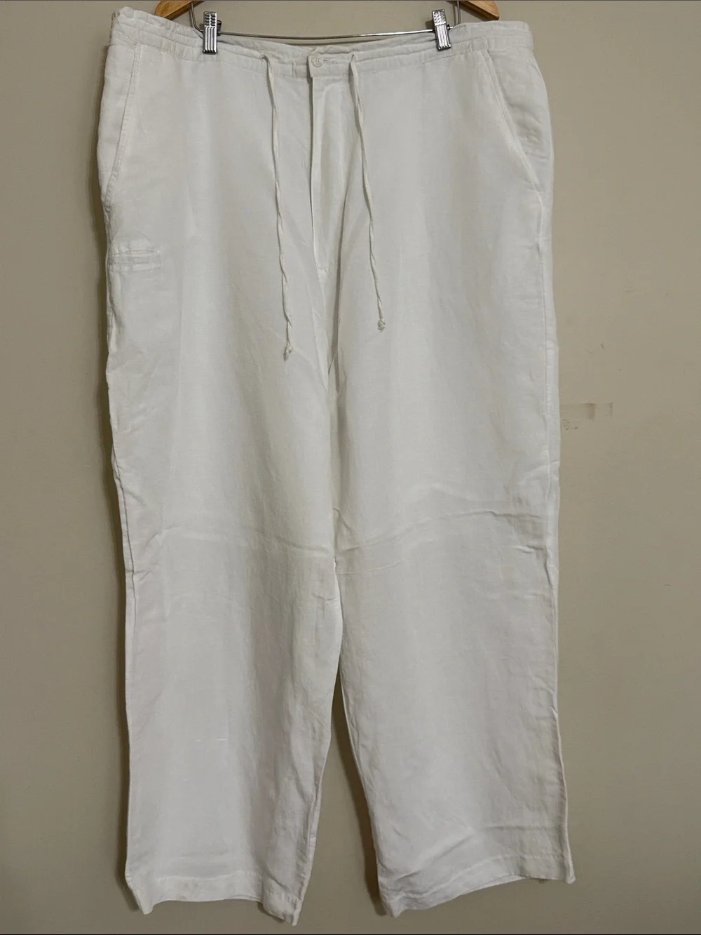 Linea Uomo Men's White Linen Drawstring Pants 46x30 beach vacation casual resort